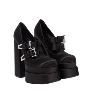 Versace Aevitas Satin Mary Jane Buckle Platform Black Pump 39.5/ 9.5 NWB $1,575